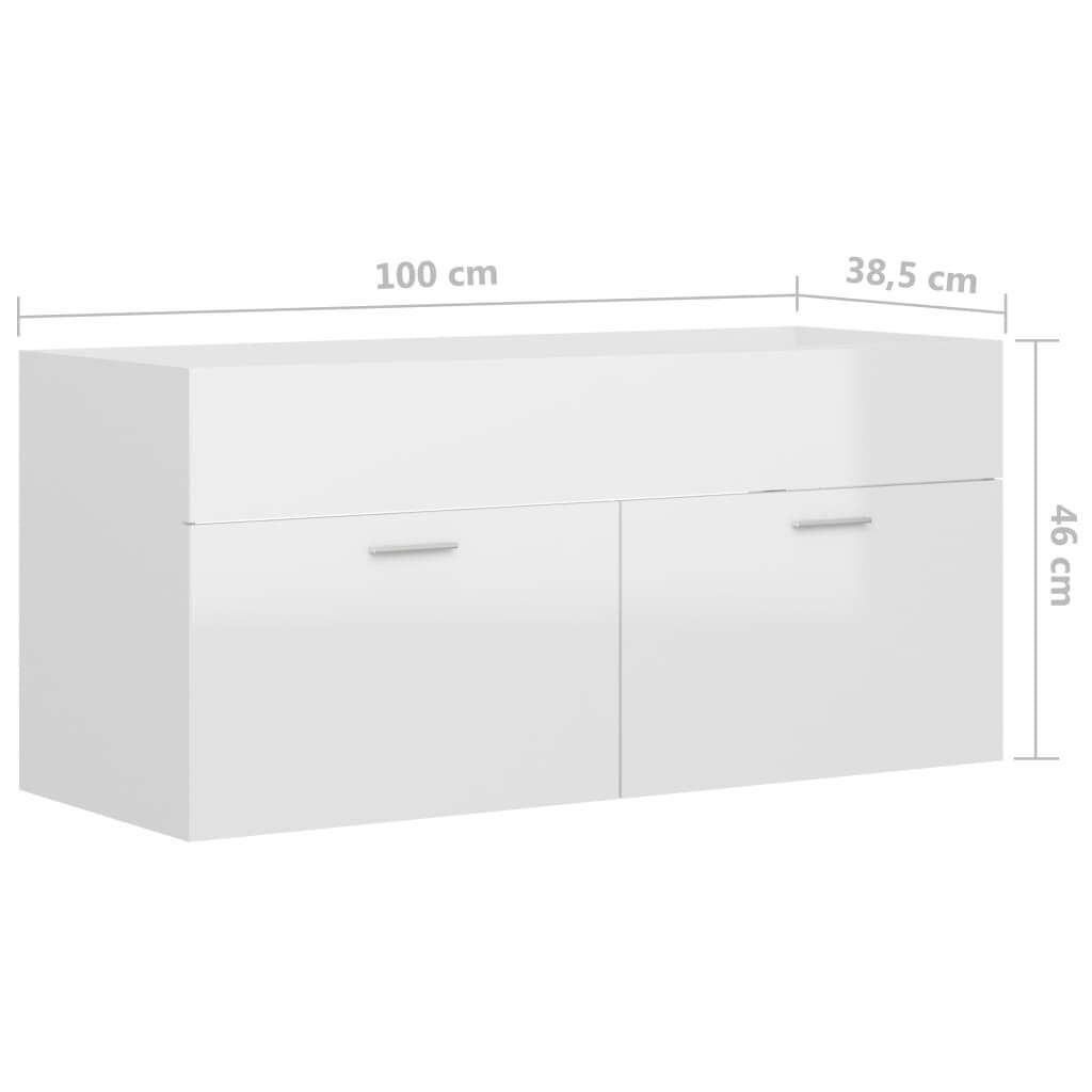 Izlietnes skapītis vidaXL, 100x38.5x46cm, spīdīgi balts cena un informācija | Vannas istabas skapīši | 220.lv