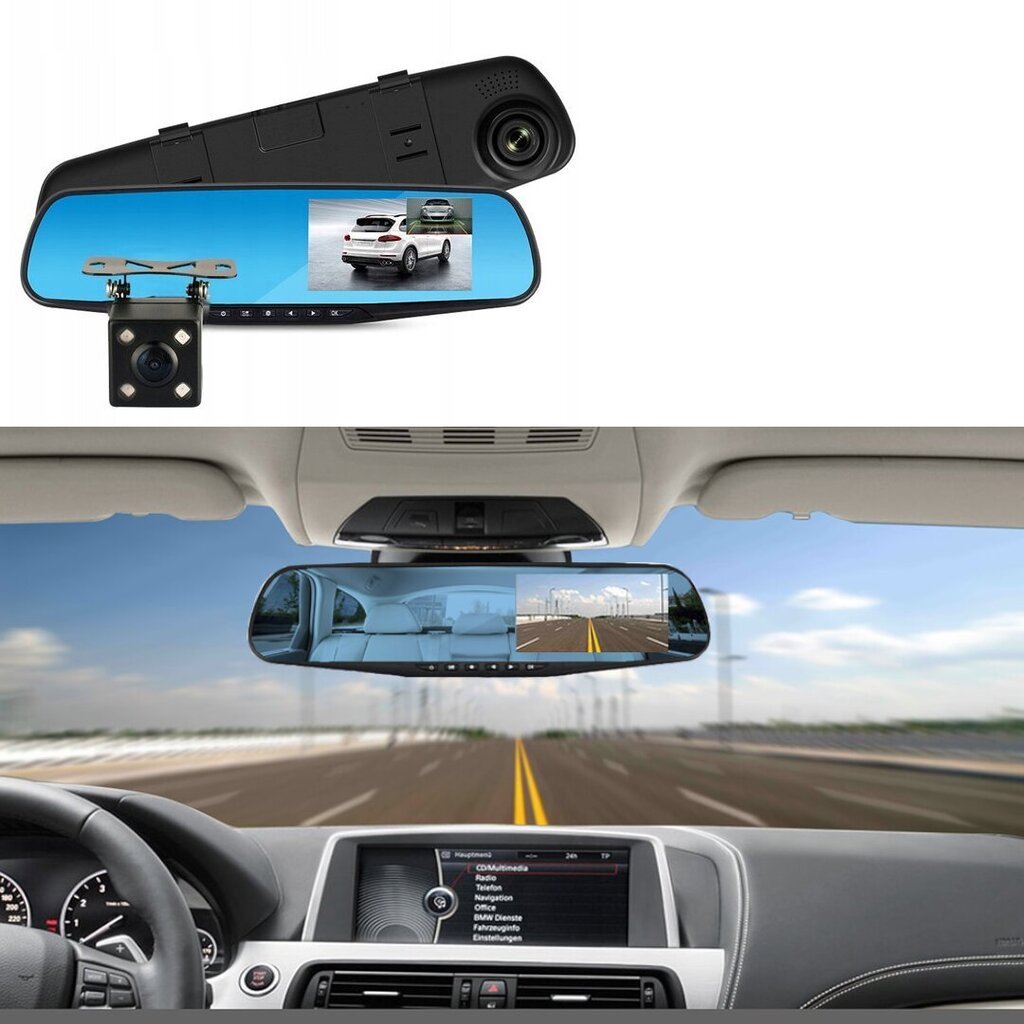 Mašīnas spogulis ar ekrānu, videoreģistrators ar priekšējo un aizmugurējo kameru Full HD цена и информация | Auto video reģistratori | 220.lv