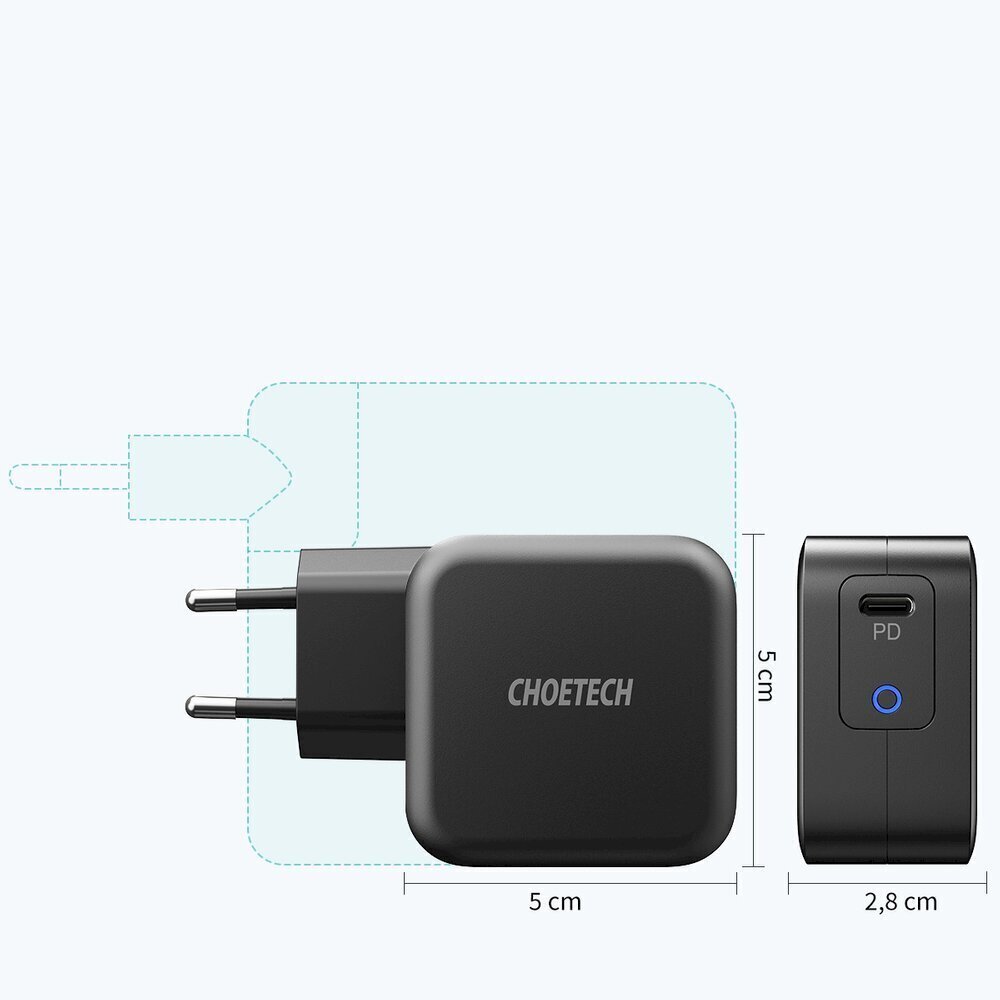 Lādētājs Choetech travel wall charger GaN USB Type C 60W Power Delivery + USB Type C - USB Type C cable 1,8m (Q6006) cena un informācija | Lādētāji un adapteri | 220.lv