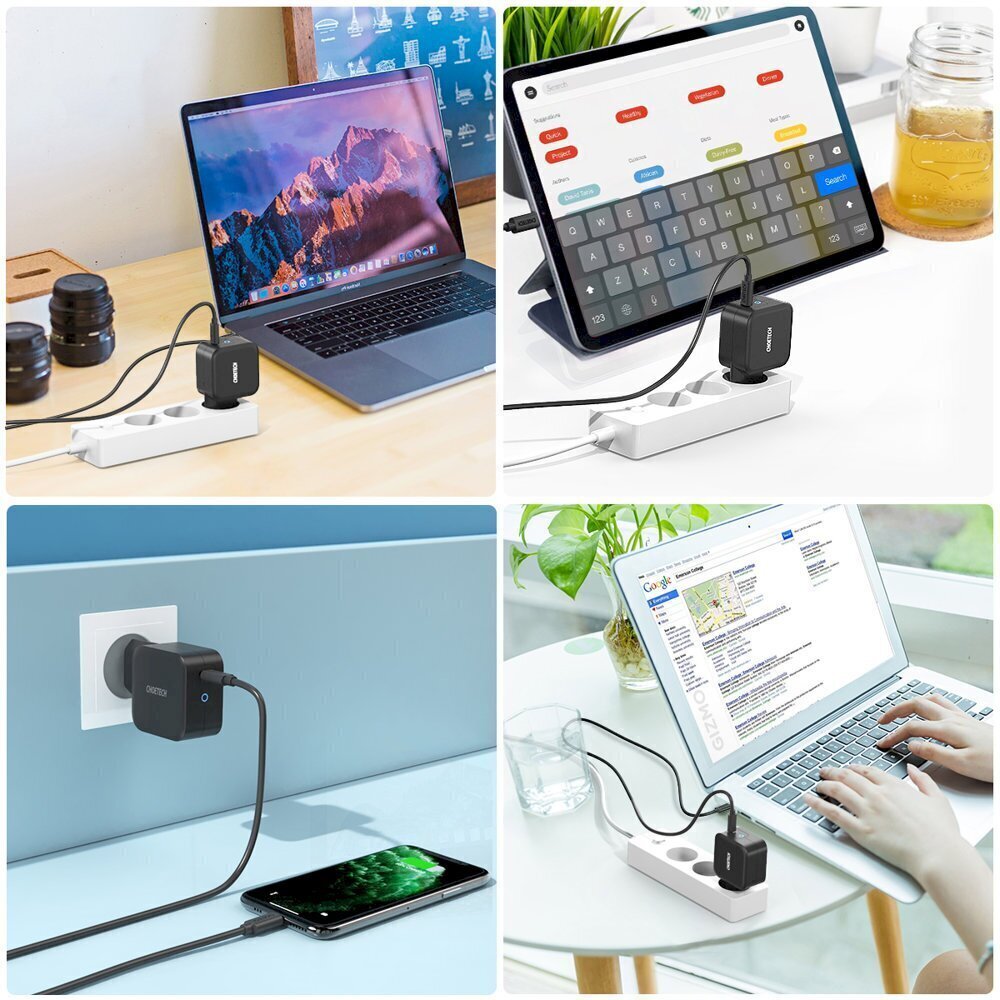 Lādētājs Choetech travel wall charger GaN USB Type C 60W Power Delivery + USB Type C - USB Type C cable 1,8m (Q6006) цена и информация | Lādētāji un adapteri | 220.lv