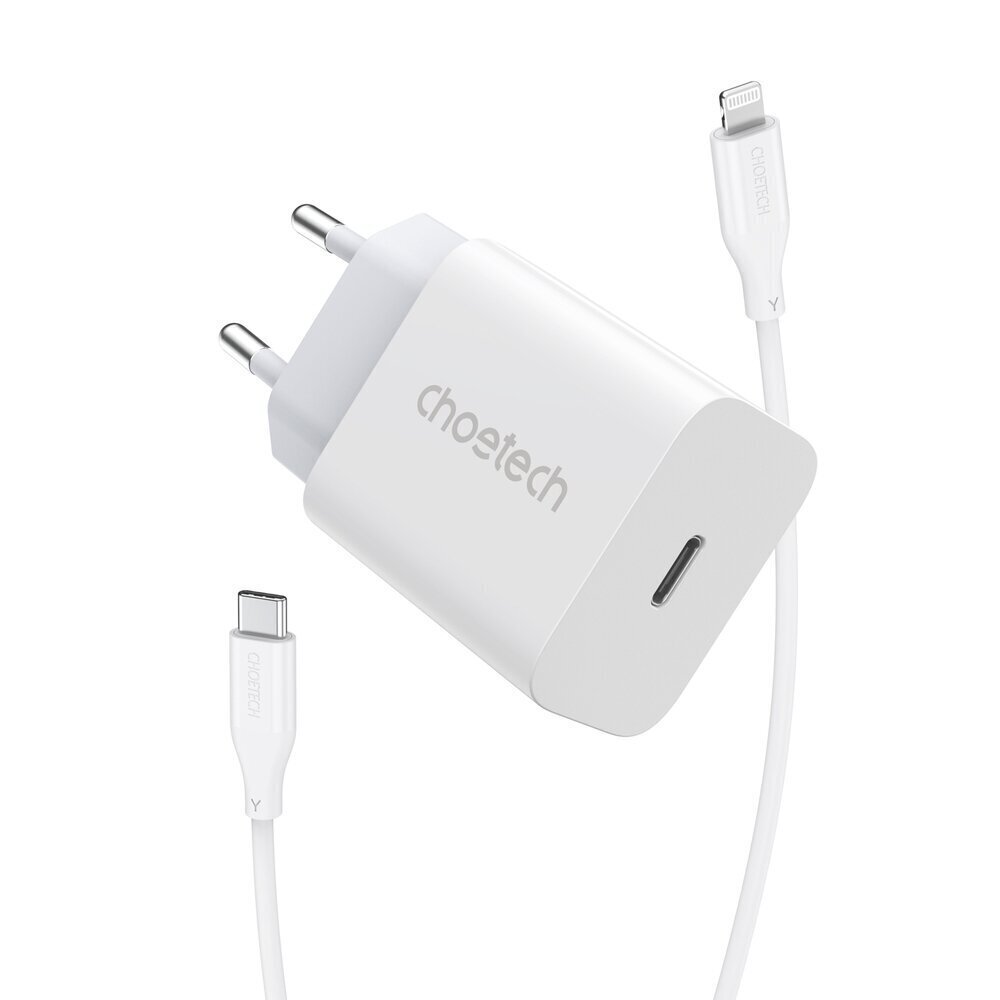 Lādētājs Choetech USB travel wall charger Type C 20W Power Delivery + USB Cable Type C - Lightning 1.2m (PD5005) цена и информация | Lādētāji un adapteri | 220.lv