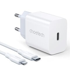 Зарядное устройство USB для путешествий Choetech Type C 20Вт Power Delivery + USB-кабель Type C - Lightning 1.2 м, белое (PD5005) цена и информация | Зарядные устройства для телефонов | 220.lv