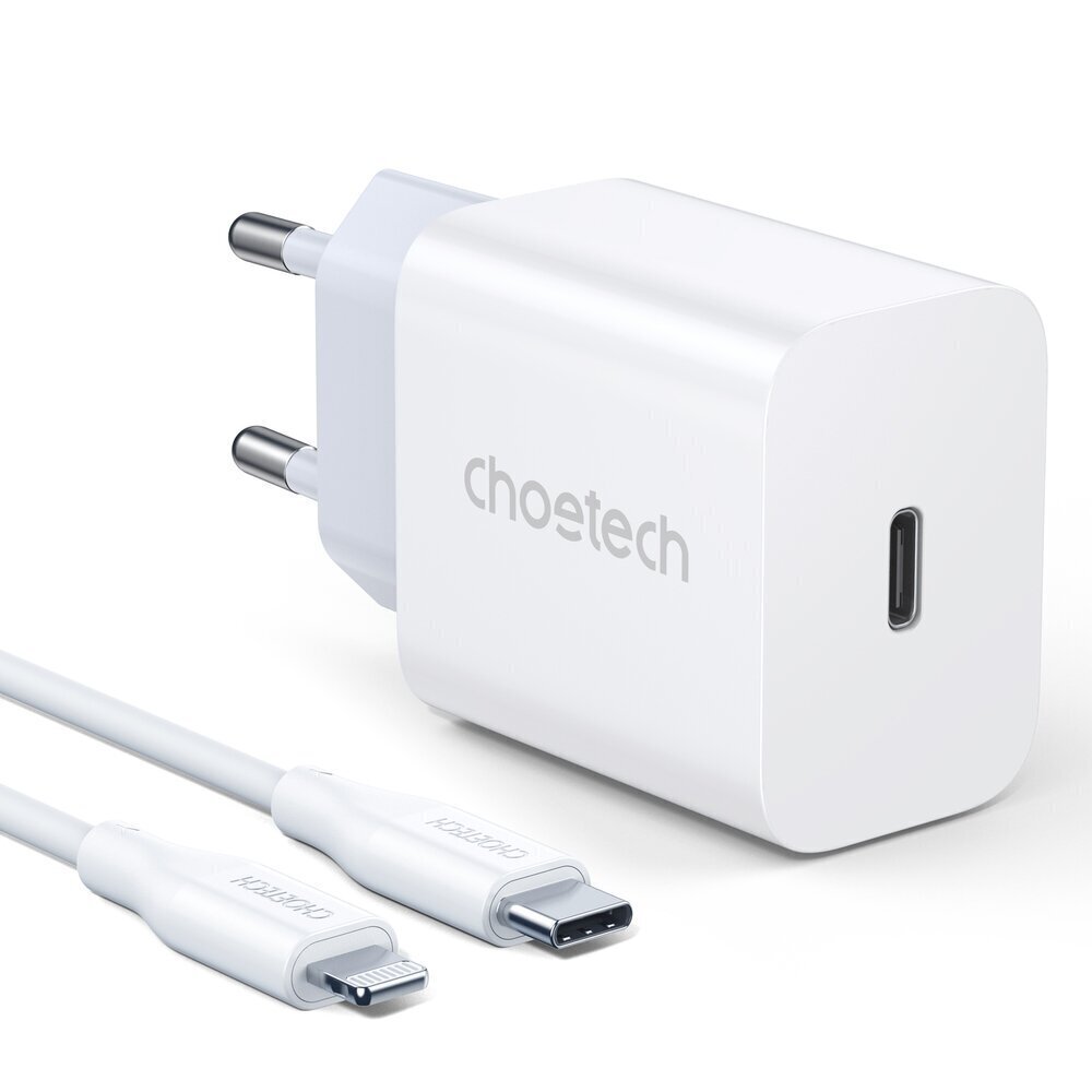 Lādētājs Choetech USB travel wall charger Type C 20W Power Delivery + USB Cable Type C - Lightning 1.2m (PD5005) цена и информация | Lādētāji un adapteri | 220.lv