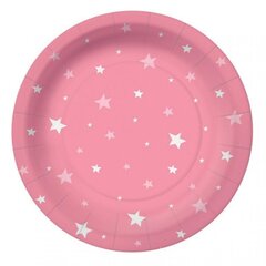 Apaļš papīra šķīvis - Starlit sky pink, 18 cm, 10 gab. cena un informācija | Vienreizējie trauki | 220.lv