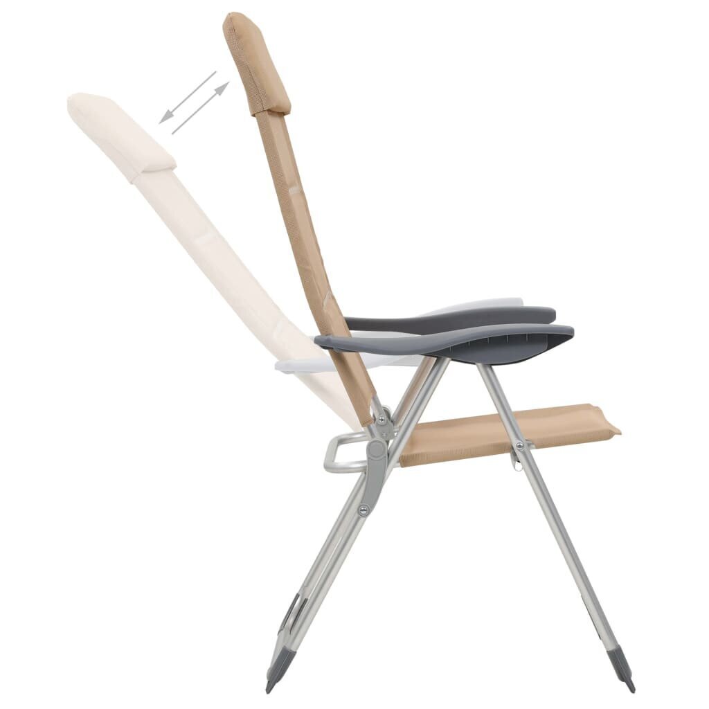 vidaXL kempinga krēsli, 2 gab., 58x69x111 cm, alumīnijs, pelēki cena un informācija |  Tūrisma mēbeles | 220.lv