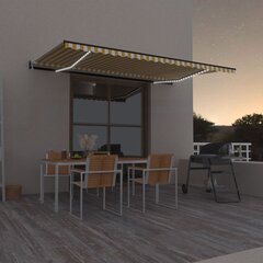 vidaXL markīze ar LED un vēja sensoru, 500x350 cm, dzeltena/balta цена и информация | Зонты, маркизы, стойки | 220.lv