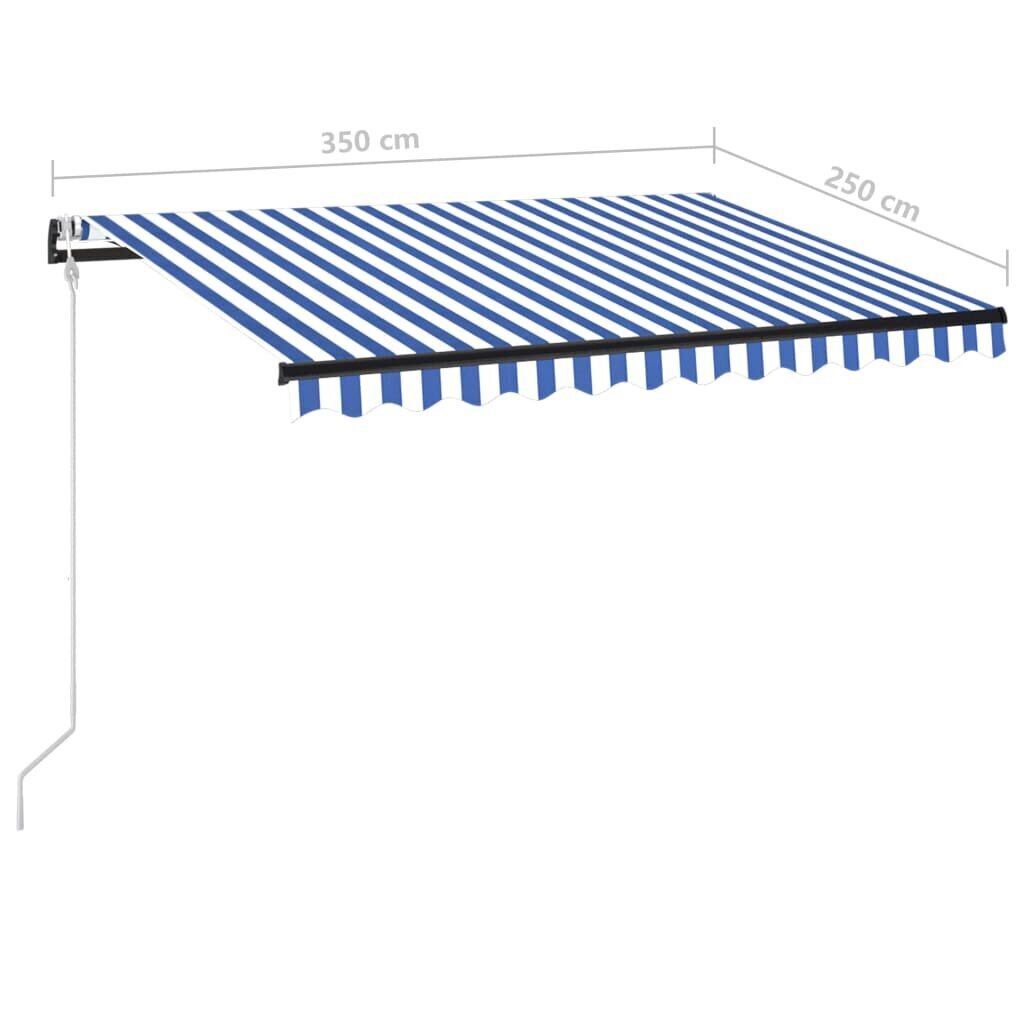 vidaXL markīze ar LED un vēja sensoru, 350x250 cm, zila ar baltu цена и информация | Saulessargi, markīzes un statīvi | 220.lv