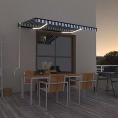 vidaXL izvelkama markīze, LED, vēja sensors, 400x300 cm, zila un balta cena un informācija | Saulessargi, markīzes un statīvi | 220.lv