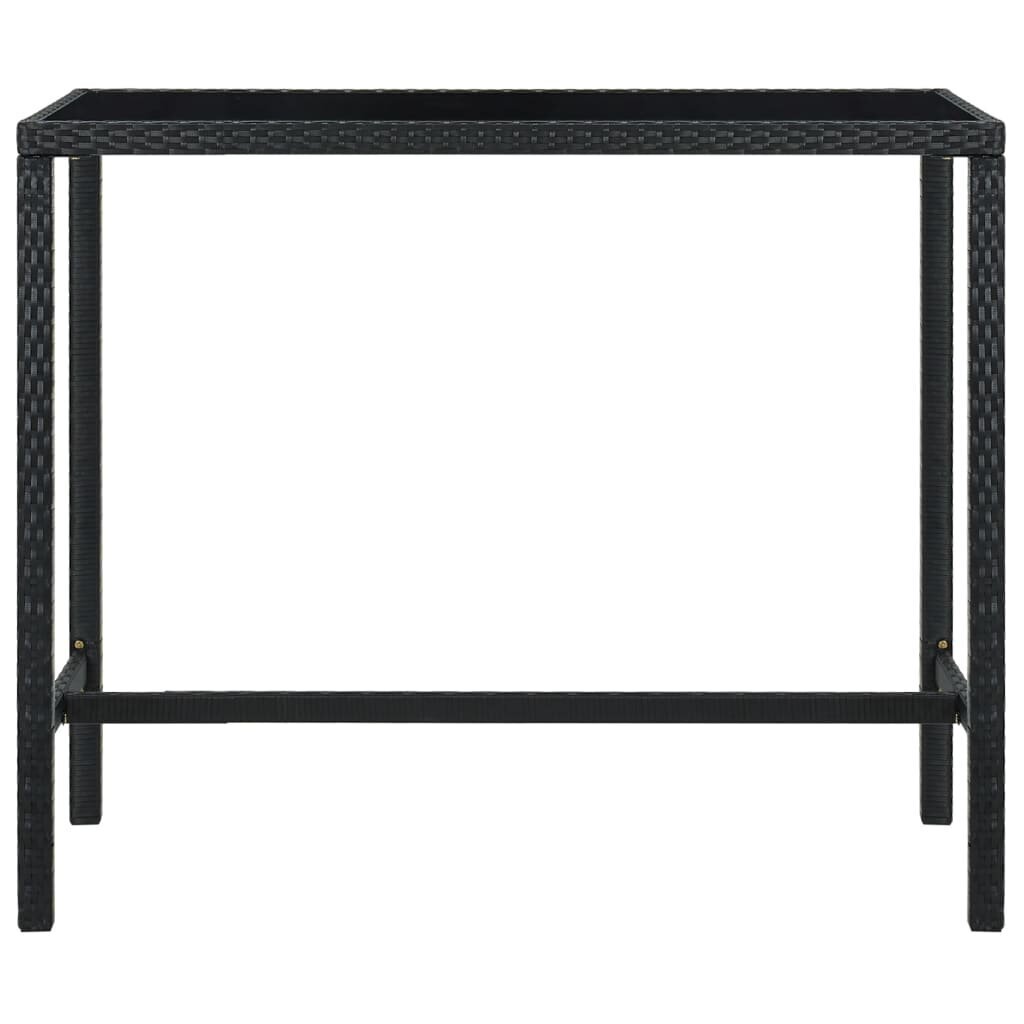 vidaXL dārza bāra galds, melns, 130x60x110 cm, PE rotangpalma, stikls цена и информация | Dārza galdi | 220.lv