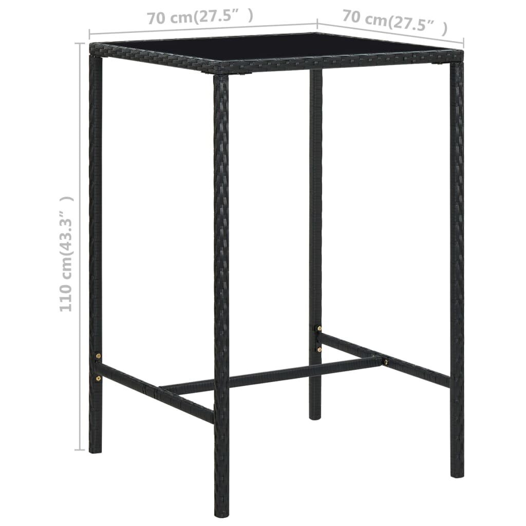 vidaXL dārza bāra galds, melns, 70x70x110 cm, PE rotangpalma, stikls cena un informācija | Dārza galdi | 220.lv