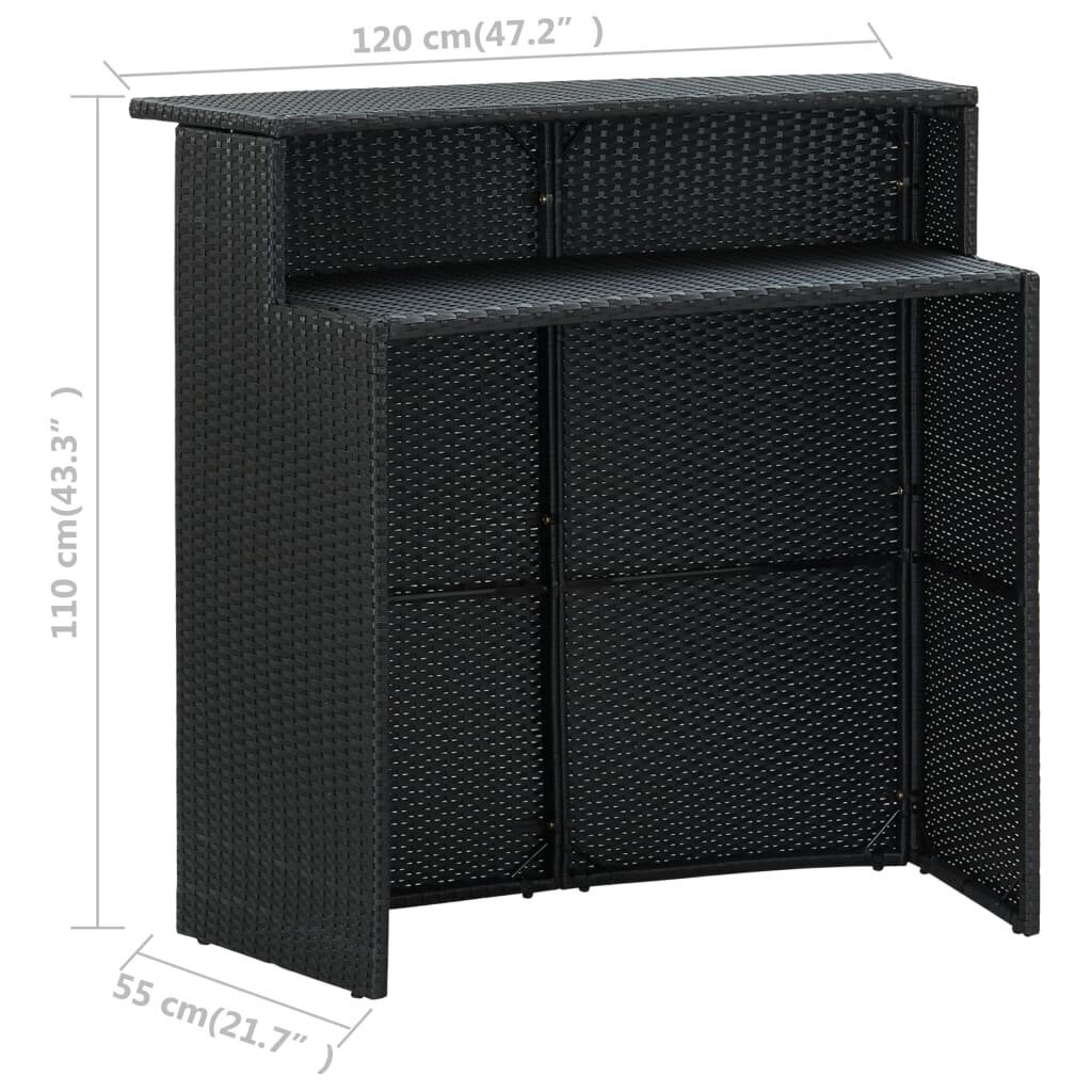 vidaXL dārza bāra galds, melns, 120x55x110 cm, PE rotangpalma cena un informācija | Dārza galdi | 220.lv