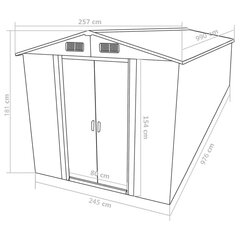 vidaXL dārza šķūnis, 257x990x181 cm, cinkots tērauds, pelēks cena un informācija | Dārza mājiņas, šķūņi, malkas nojumes | 220.lv