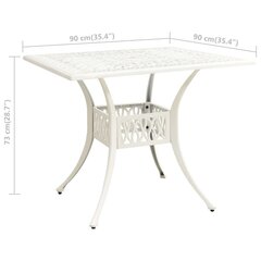 vidaXL dārza galds, balts, 90x90x73 cm, liets alumīnijs cena un informācija | Dārza galdi | 220.lv