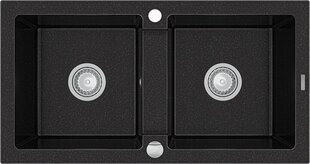 Granīta virtuves izlietne Mexen Mario ar jaucējkrānu un sifonu, Metallic black/silver+Chrome цена и информация | Раковины на кухню | 220.lv
