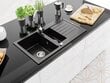 Granīta virtuves izlietne Mexen Matias ar jaucējkrānu un sifonu, Black+Chrome cena un informācija | Virtuves izlietnes | 220.lv