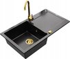 Granīta virtuves izlietne Mexen Leo ar jaucējkrānu un sifonu, Black+Gold цена и информация | Virtuves izlietnes | 220.lv