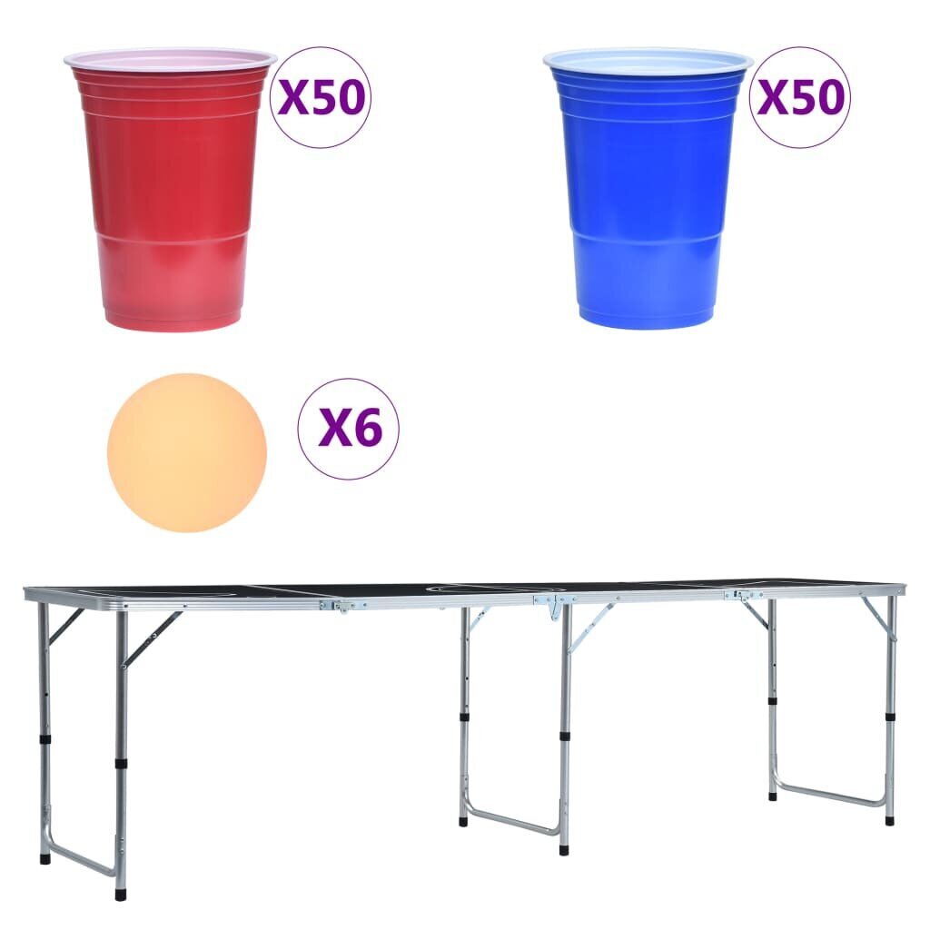 vidaXL Beer Pong spēles galds ar glāzēm un bumbiņām, saliekams, 240 cm cena un informācija | Ballītēm un svētkiem | 220.lv