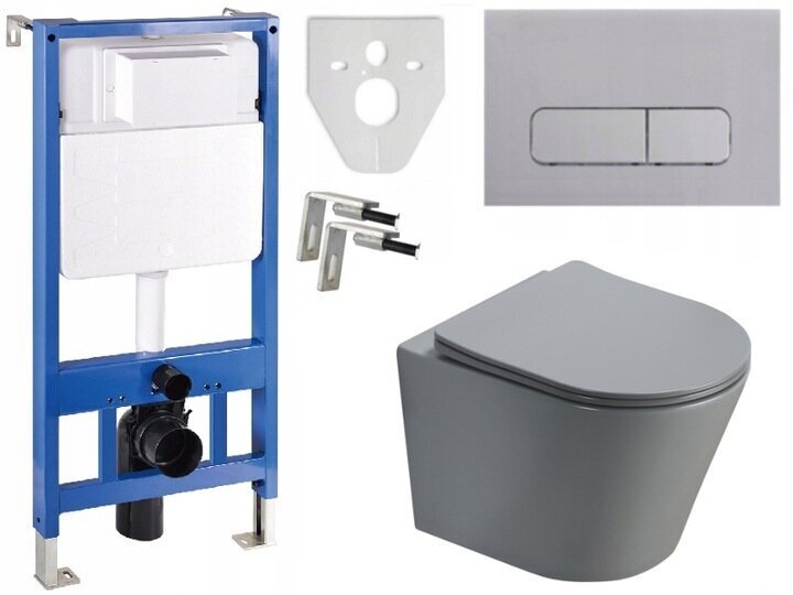 WC komplekts Mexen 5in1 Fenix Slim ar tualetes podu Rico Rimless Slim, Light grey mat cena un informācija | Tualetes podi | 220.lv