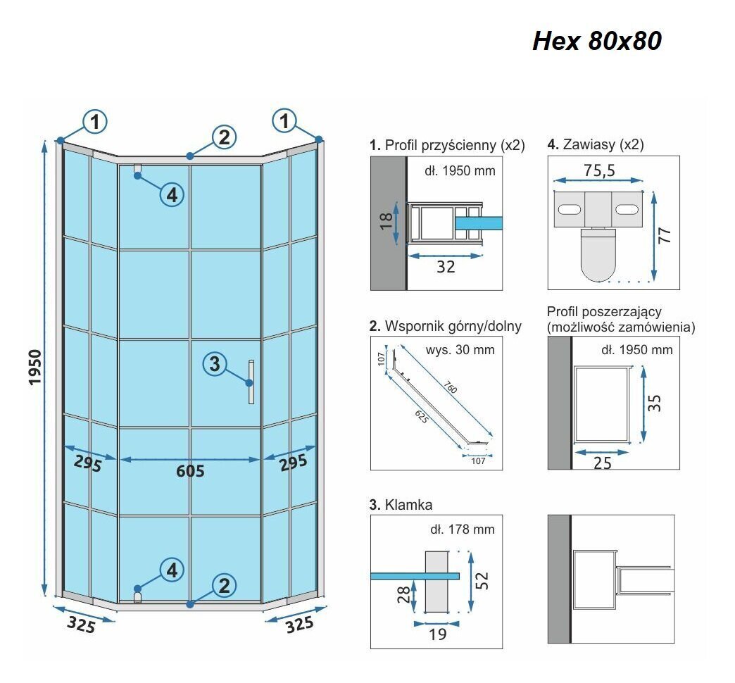 Dušas kabīne REA Hex Black, 80x80, 90x90 cm cena un informācija | Dušas kabīnes | 220.lv