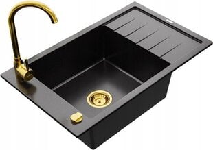 Granīta virtuves izlietne Mexen Elias ar jaucējkrānu un sifonu, Black+Gold cena un informācija | Virtuves izlietnes | 220.lv