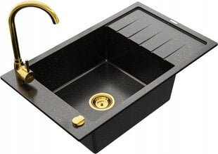 Granīta virtuves izlietne Mexen Elias ar jaucējkrānu un sifonu, Metallic black/gold+Gold cena un informācija | Virtuves izlietnes | 220.lv