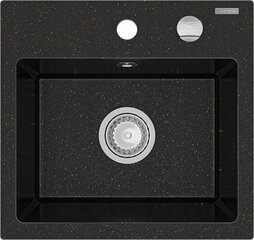 Granīta virtuves izlietne Mexen Milo ar jaucējkrānu un sifonu, Metallic black/gold+Black цена и информация | Раковины на кухню | 220.lv