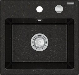 Granīta virtuves izlietne Mexen Leo ar jaucējkrānu un sifonu, Metallic black/gold+Gold cena un informācija | Virtuves izlietnes | 220.lv