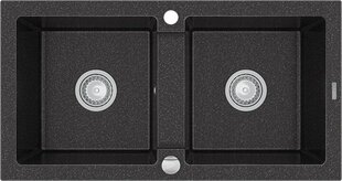 Granīta virtuves izlietne Mexen Mario ar jaucējkrānu un sifonu, Black granite cena un informācija | Virtuves izlietnes | 220.lv