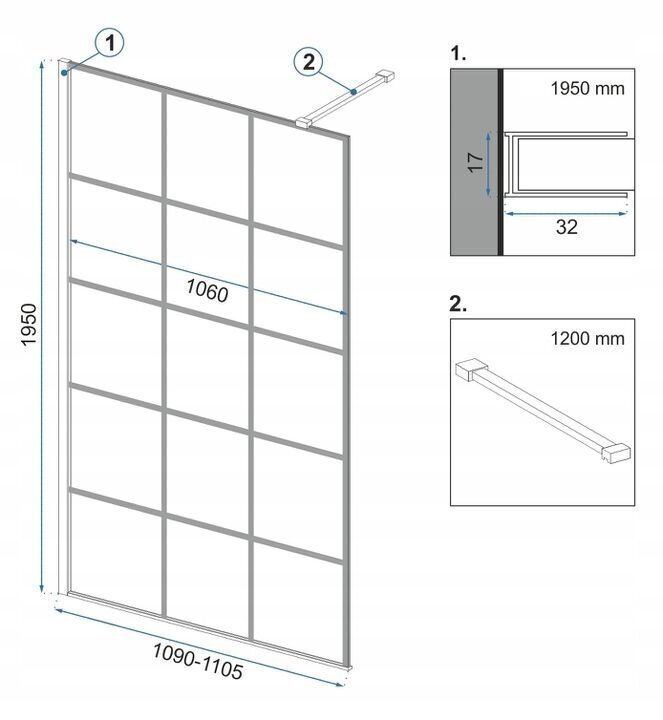 Duša siena REA Bler I Evo ar plauktu/pakaramo, Black Mat, 70, 80, 90, 100, 110, 120 x195cm cena un informācija | Dušas durvis, dušas sienas | 220.lv