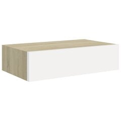 vidaXL Sienas plaukts ar atvilktnēm, ozola krāsas/balts, 40x23,5x10cm, MDF cena un informācija | Plaukti | 220.lv