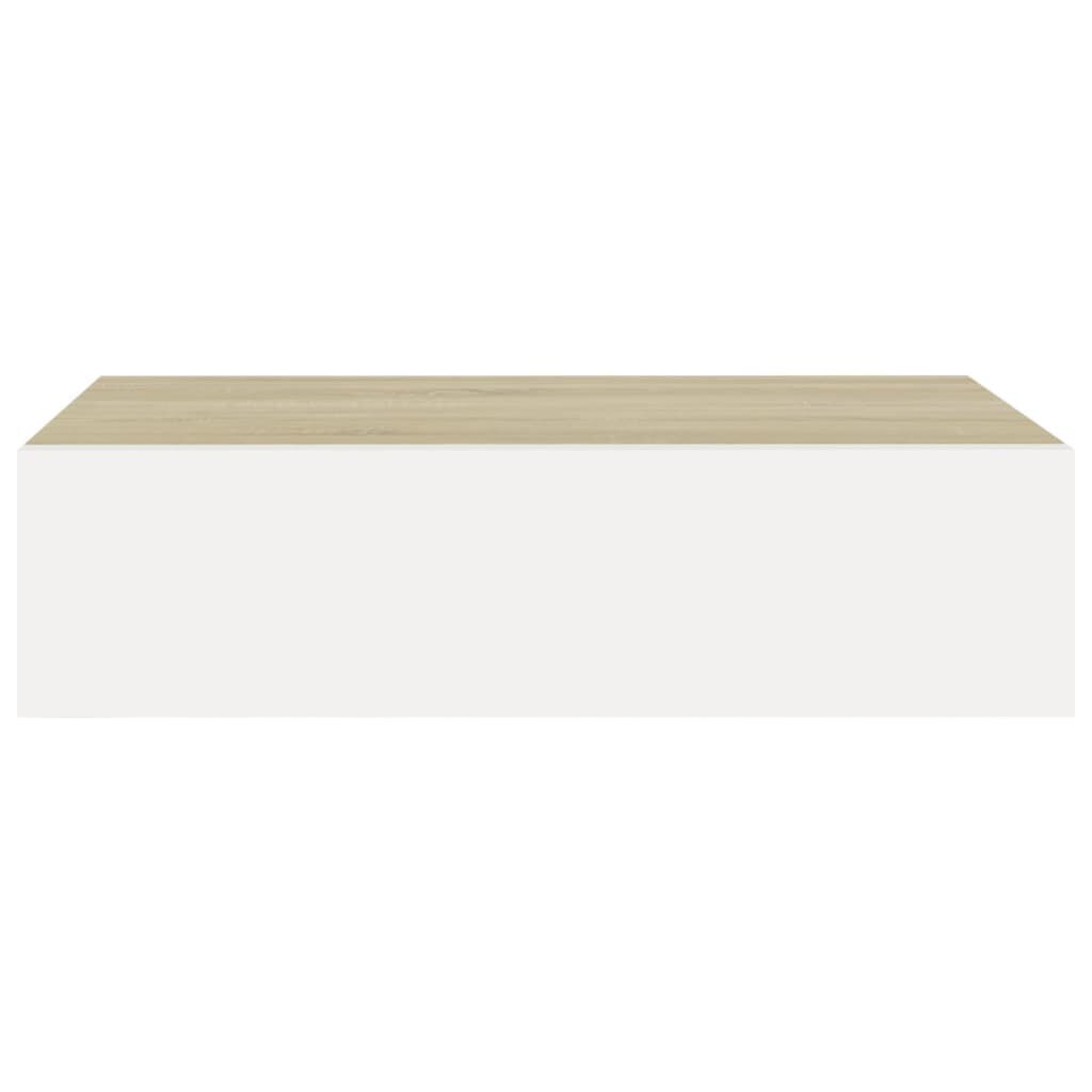 vidaXL Sienas plaukts ar atvilktnēm, ozola krāsas/balts, 40x23,5x10cm, MDF cena un informācija | Plaukti | 220.lv