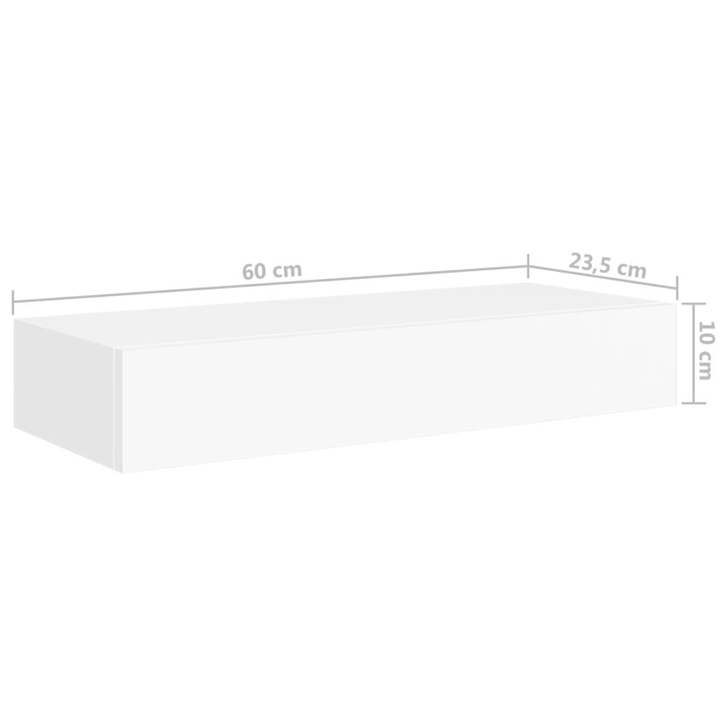 vidaXL Sienas plaukts ar atvilktnēm, baltas krāsas, 60x23,5x10cm, MDF цена и информация | Plaukti | 220.lv