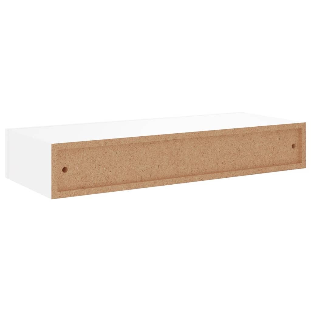 vidaXL Sienas plaukts ar atvilktnēm, baltas krāsas, 60x23,5x10cm, MDF cena un informācija | Plaukti | 220.lv