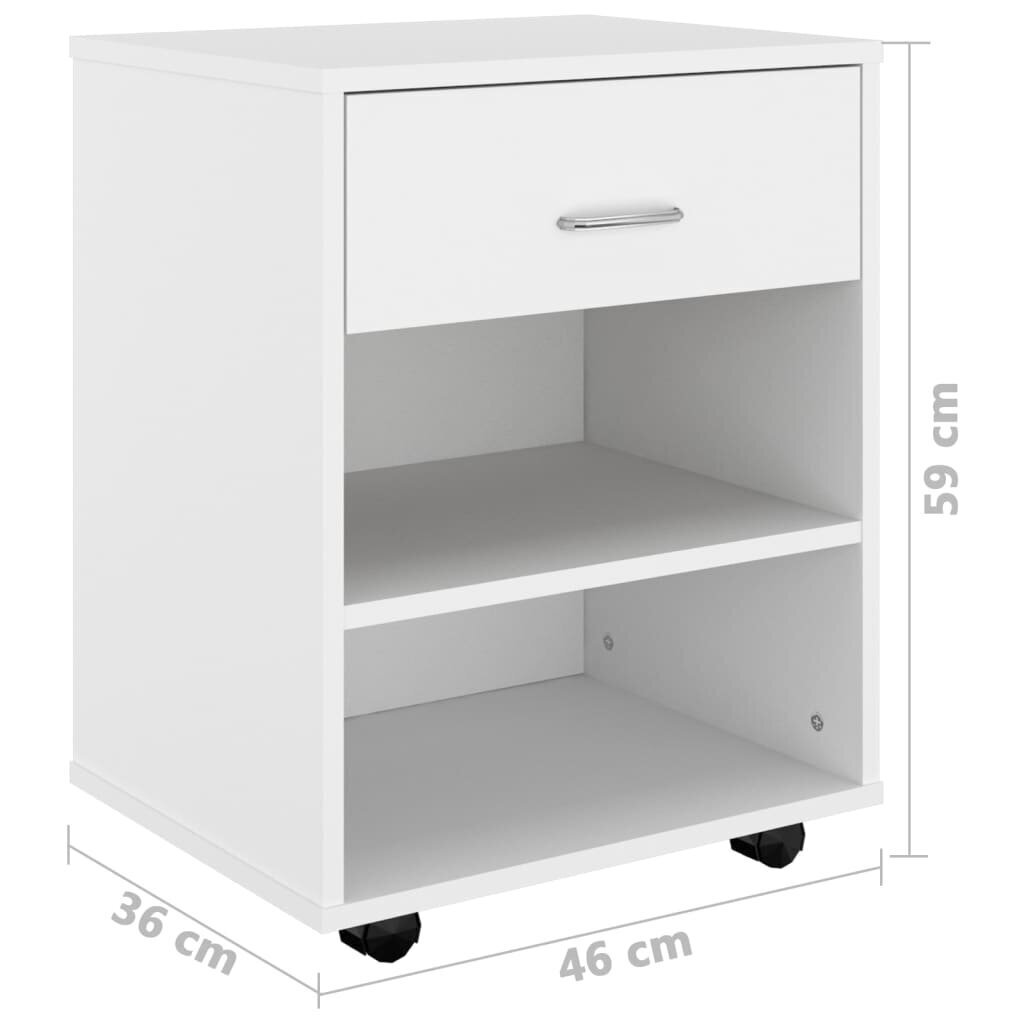 vidaXL Plaukts ar riteņiem, baltas krāsas, 46x36x59cm, MDP цена и информация | Skapīši viesistabai | 220.lv