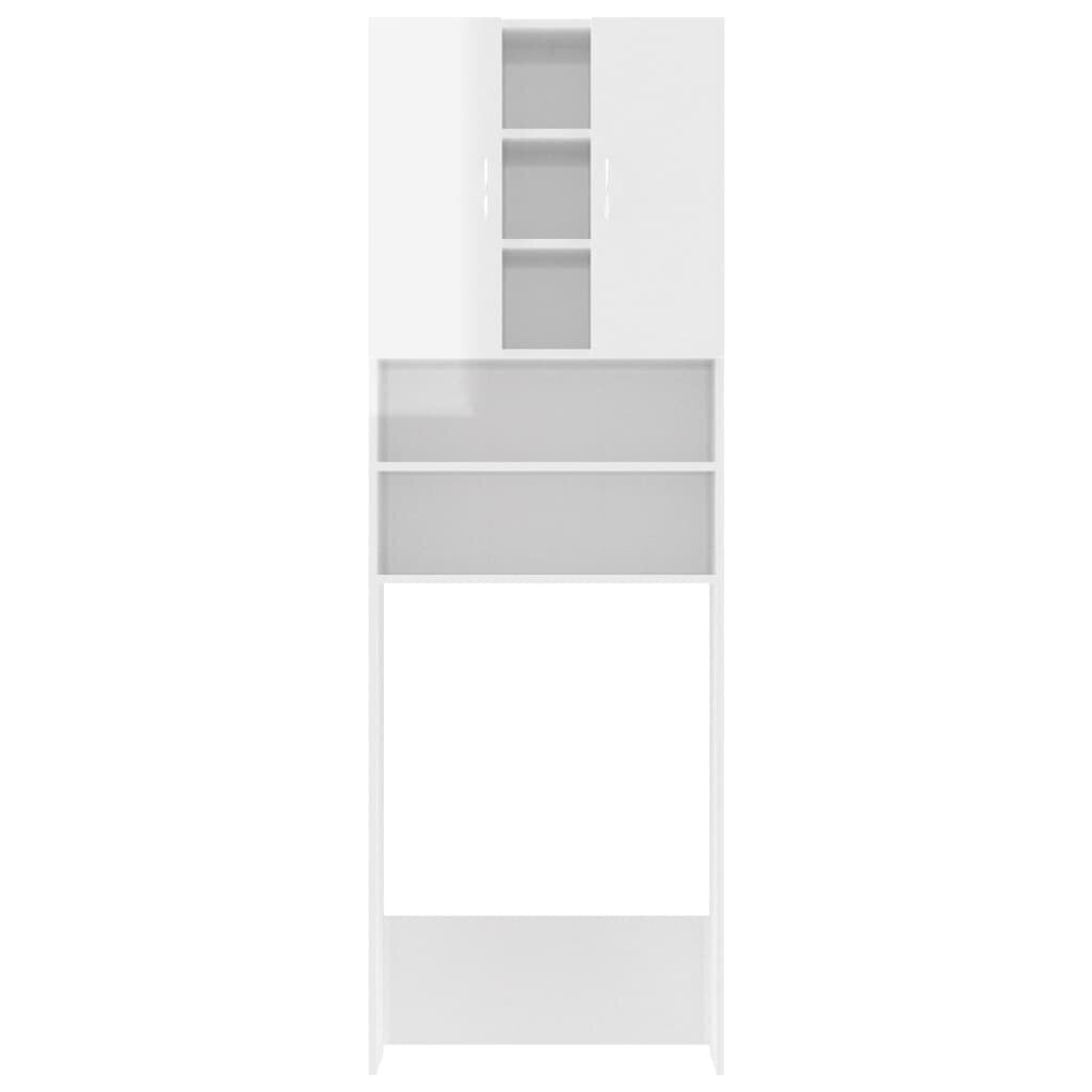 vidaXL Veļasmašīnas plaukts, balts, 64x25,5x190 cm, īpaši spīdīgs cena un informācija | Vannas istabas skapīši | 220.lv