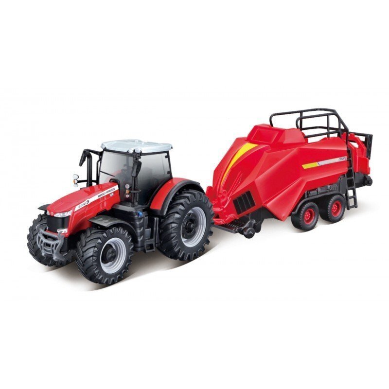 Bburago Massey Ferguson 8740S Traktors Bērnu ar preses pacēlāju / 10cm / Sarkans cena un informācija | Rotaļlietas zēniem | 220.lv