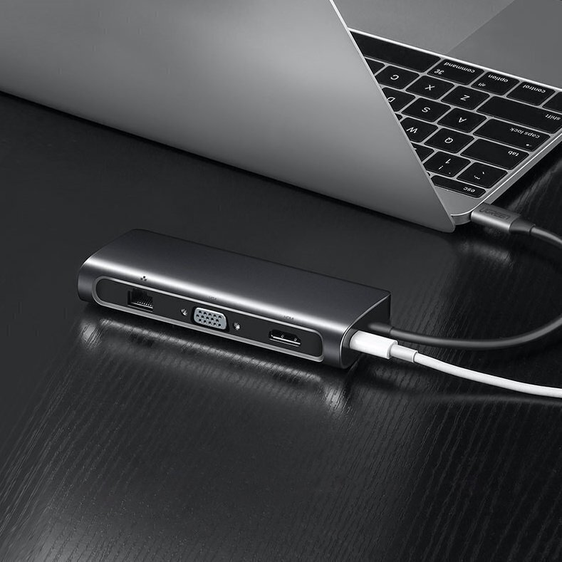 UGREEN 10in1 Adapter USB-C to HDMI 4K, 3x USB 3.0, Type-C, RJ45, SD, Micro SD, AUX (grey) цена и информация | Savienotājkabeļi | 220.lv