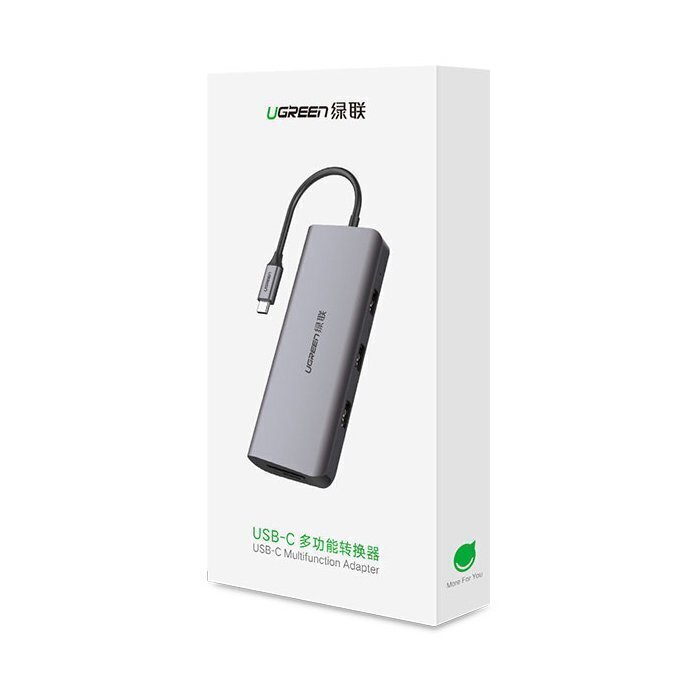 UGREEN 10in1 Adapter USB-C to HDMI 4K, 3x USB 3.0, Type-C, RJ45, SD, Micro SD, AUX (grey) цена и информация | Savienotājkabeļi | 220.lv