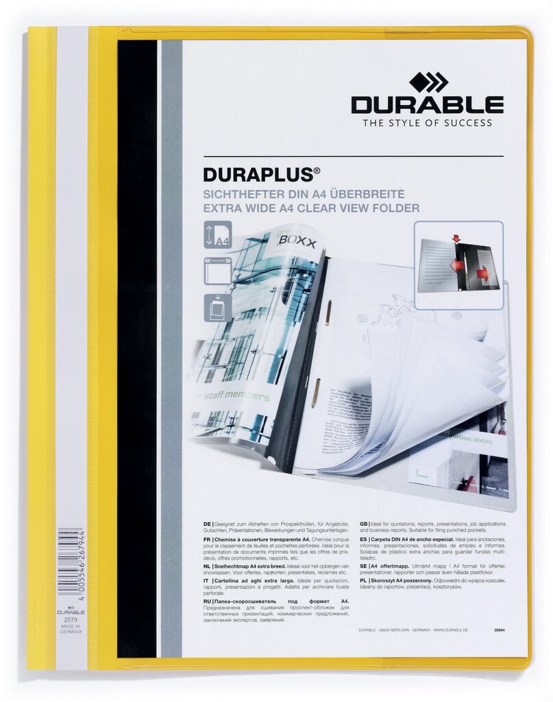 Mape ar cilni un kabatiņu Durable Duraplus, A4, dzeltens cena un informācija | Kancelejas preces | 220.lv