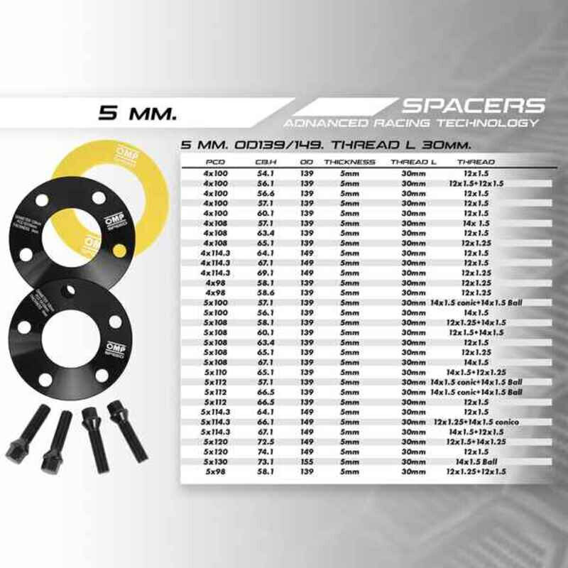 Atdalītāju komplekts OMP 4x108 65,1 M12 x 1,25 5 mm цена и информация | Auto piederumi | 220.lv