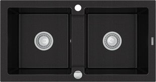 Granīta virtuves izlietne Mexen Mario ar jaucējkrānu un sifonu, Black+Chrome cena un informācija | Virtuves izlietnes | 220.lv