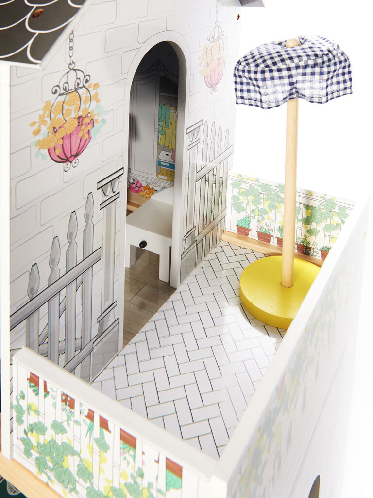Koka leļļu māja ar mēbelēm 122 cm cena un informācija | Rotaļlietas meitenēm | 220.lv