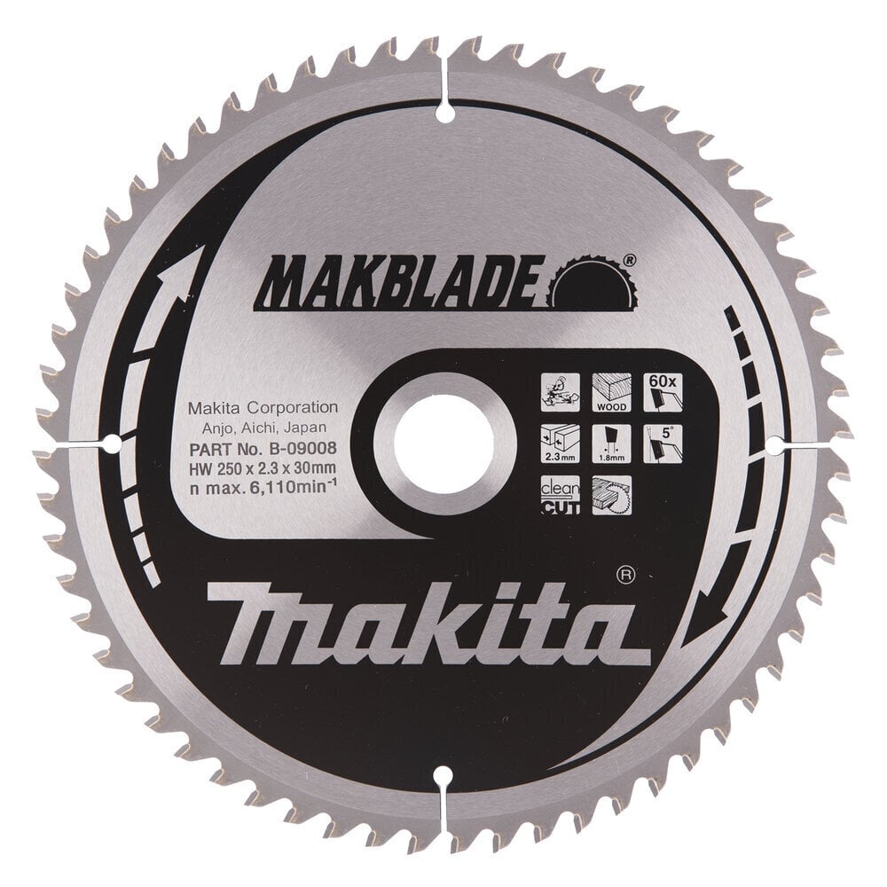 B-09008 T.C.T. Zāģripa MAKBLADE 250X2.3X30mm 5° T60 Makita cena un informācija | Rokas instrumenti | 220.lv