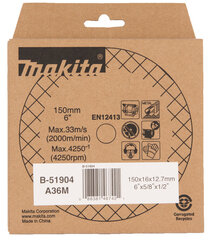 Круг шлифовальный Makita B-51904, 150x16x12.7мм A36M  цена и информация | Механические инструменты | 220.lv