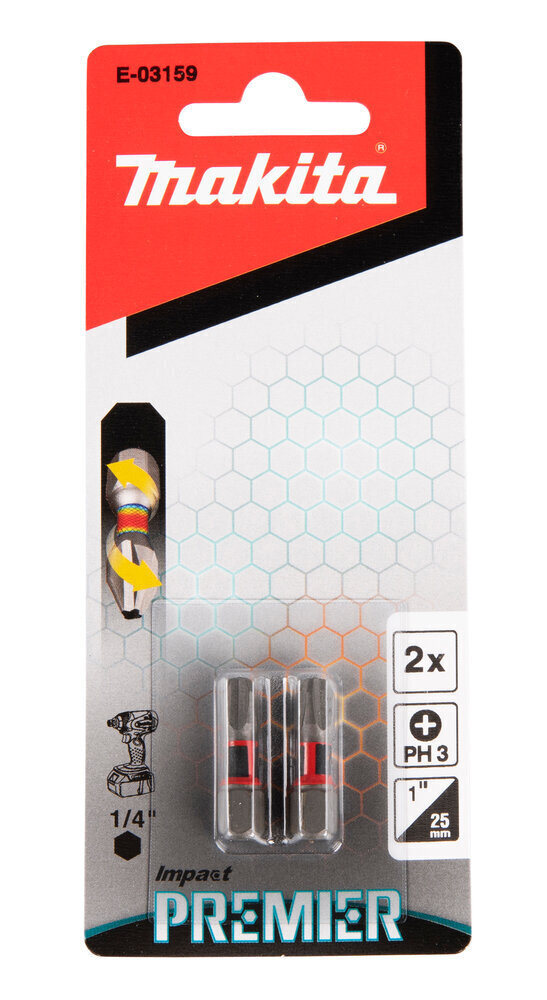 E-03159 Torsion skrūvgriežu uzgalis (C-form), PH3-25mm, 2gab. Impact Premier Makita cena un informācija | Rokas instrumenti | 220.lv