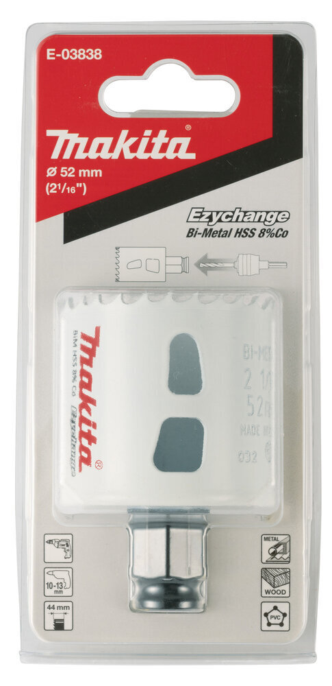 E-03838 EZYCHANGE BI-METALL Caurumzāģis 52mm Makita cena un informācija | Rokas instrumenti | 220.lv