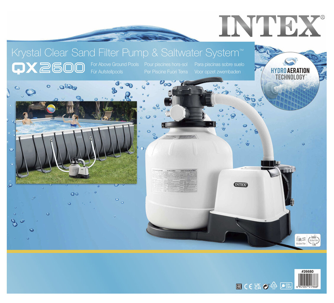 Baseina smilšu filtrs Intex Krystal Clear QX2600, ar sūkni un sālsūdens sistēmu cena un informācija | Baseina filtri | 220.lv