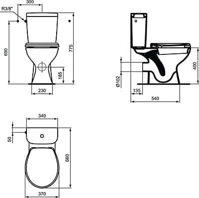 Kompakts tualetes pods + soft-close sēdeklis, horizontāla izvade, 15 gadu garantija cena un informācija | Tualetes podi | 220.lv