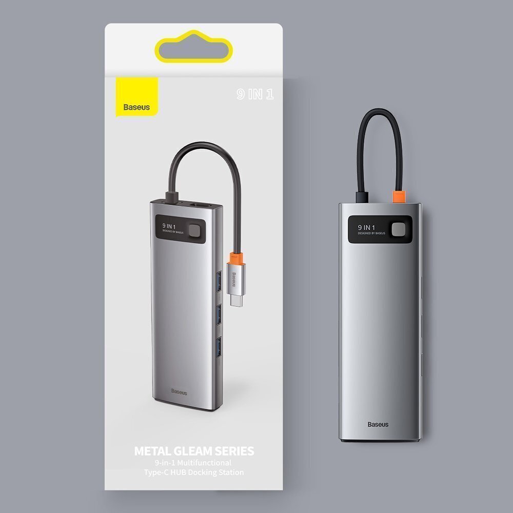 Hub 9in1 Baseus Metal Gleam Series, USB-C to 3x USB 3.0 + HDMI + USB-C PD + Ethernet RJ45 + microSD/SD + VGA cena un informācija | Adapteri un USB centrmezgli | 220.lv