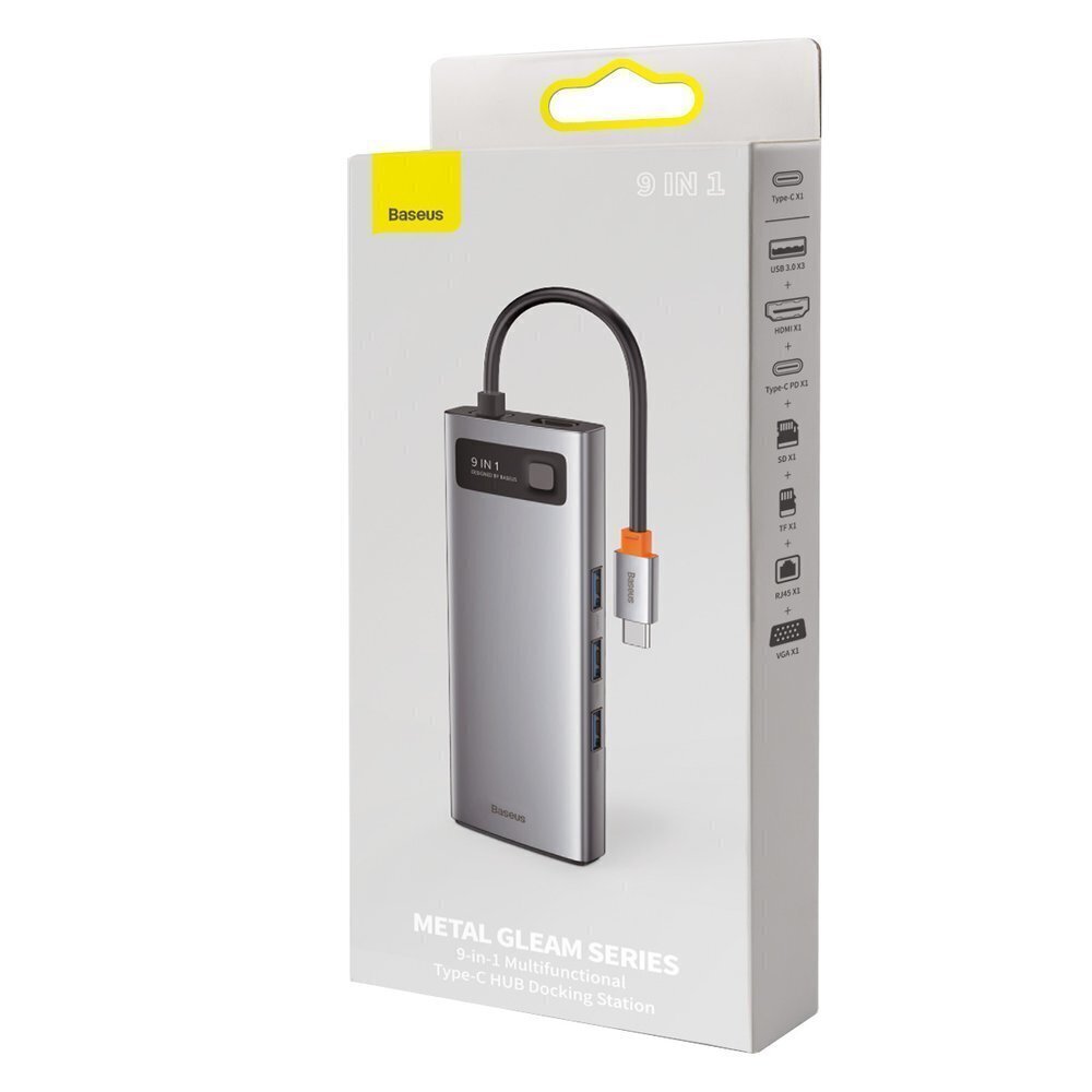 Hub 9in1 Baseus Metal Gleam Series, USB-C to 3x USB 3.0 + HDMI + USB-C PD + Ethernet RJ45 + microSD/SD + VGA цена и информация | Adapteri un USB centrmezgli | 220.lv